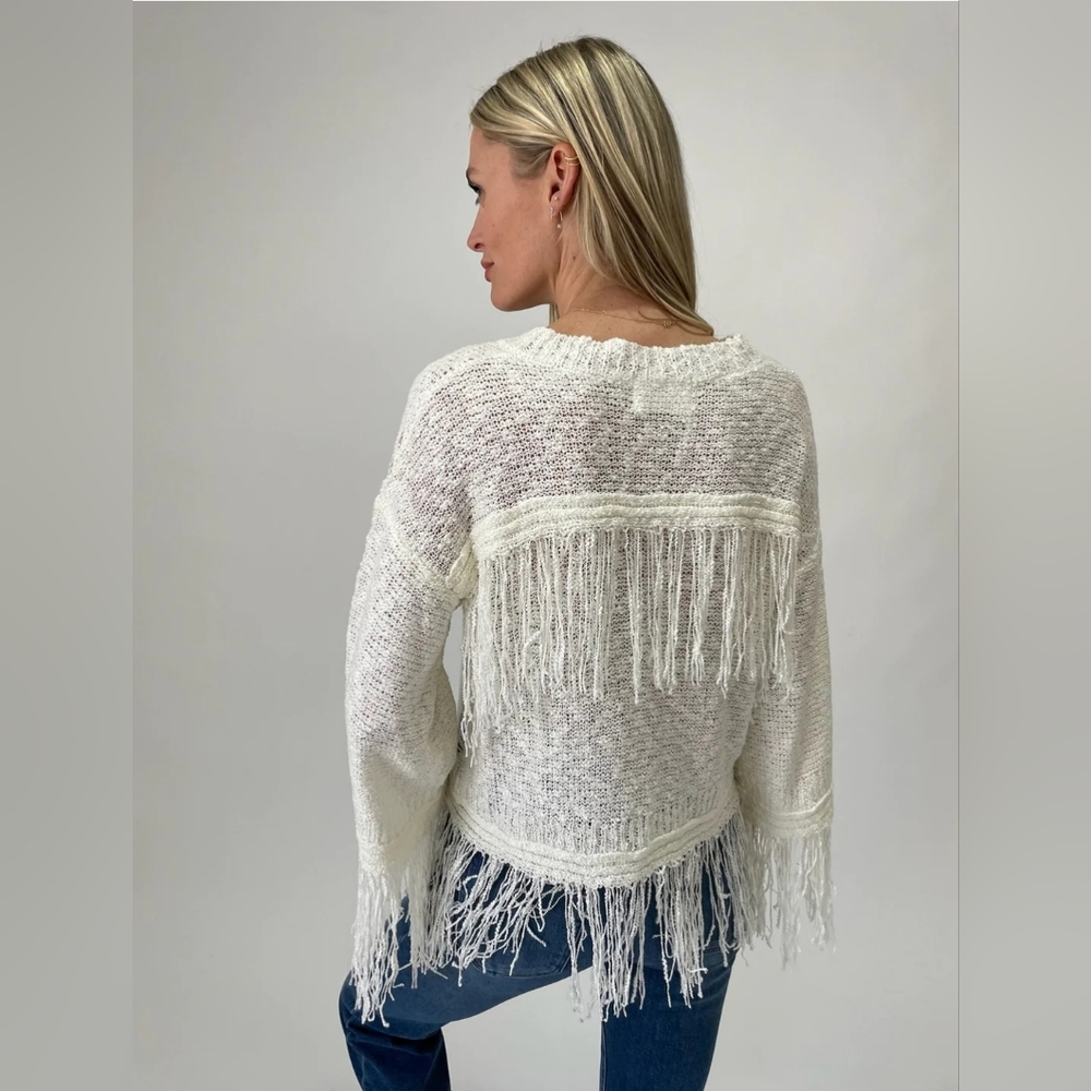 Six/Fifty Crochet Fringe Top [ivory] Size Small NWT!